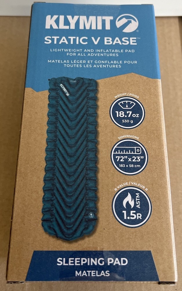 NEW Klymit Static V Base Sleeping Pad Lightweight And Inflatable 72” x 23”