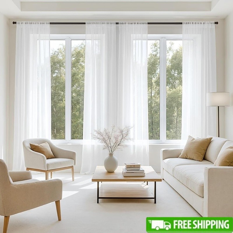 Sheer Curtains 100% Polyester 4 Panels Rod Pocket Light Filtering Privacy Decor