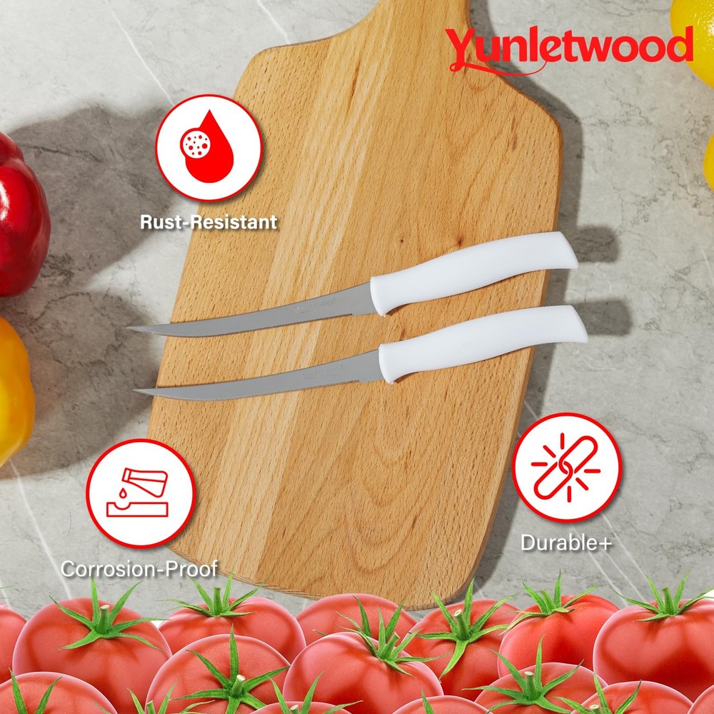 Serrated Tomato Knife set Stainless Steel Sharp Blade kitchen set 2Pk