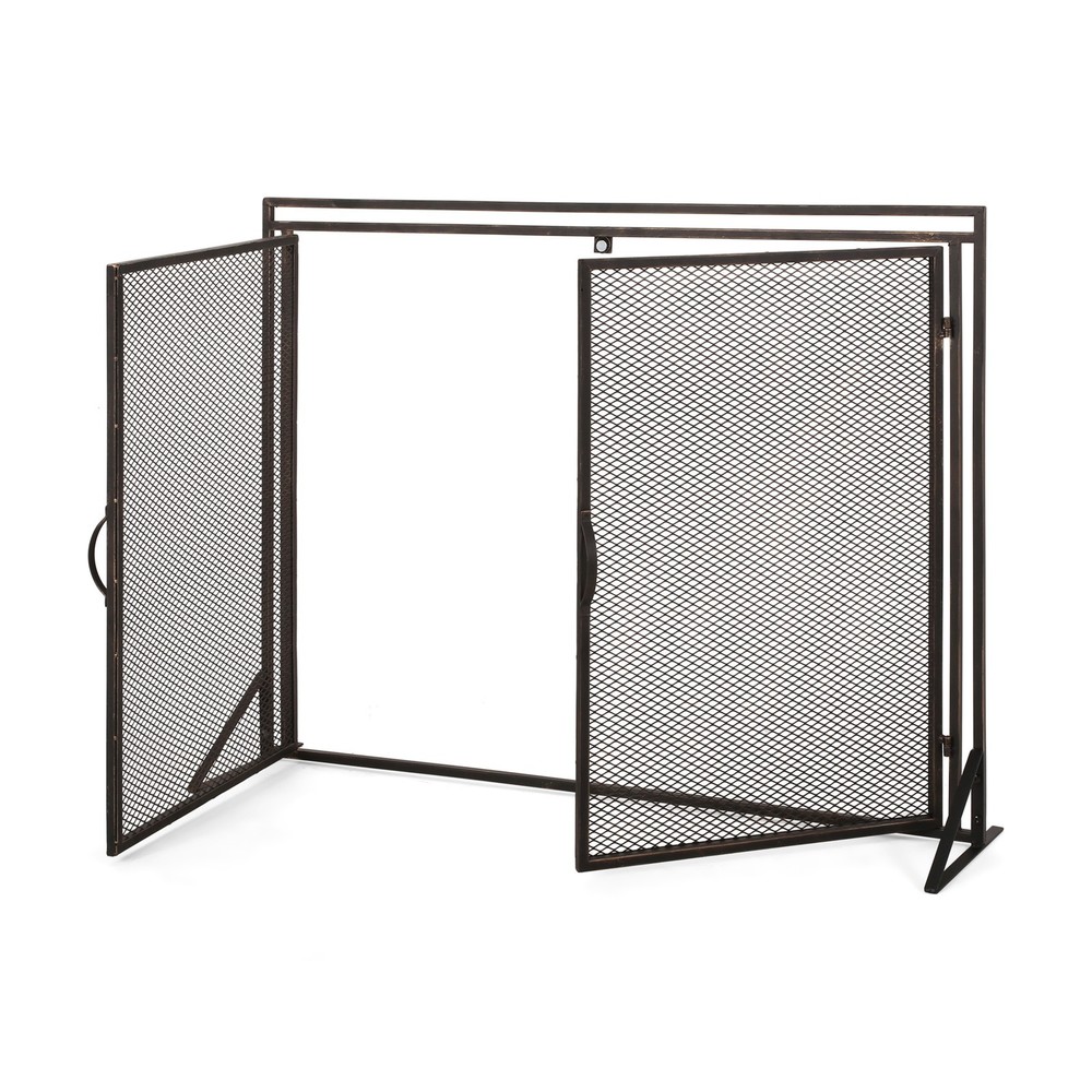 Modern Matte Black Fireplace Screen 40 Inch Iron, 2 Magnetic Doors Single Panel