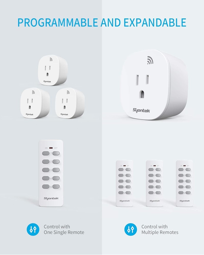Remote Control Light Switch Kit with 5 Outlets & 2 Remotes, 100 ft Range