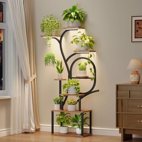 Large Plant Stand Indoor with Grow Lights Tall Plant Shelf Curved Plant Holder
