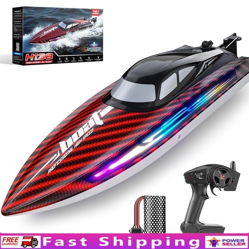 RC Boat 30KMH Waterproof Fast Remote Control Self-Righting W/ Light Modes New