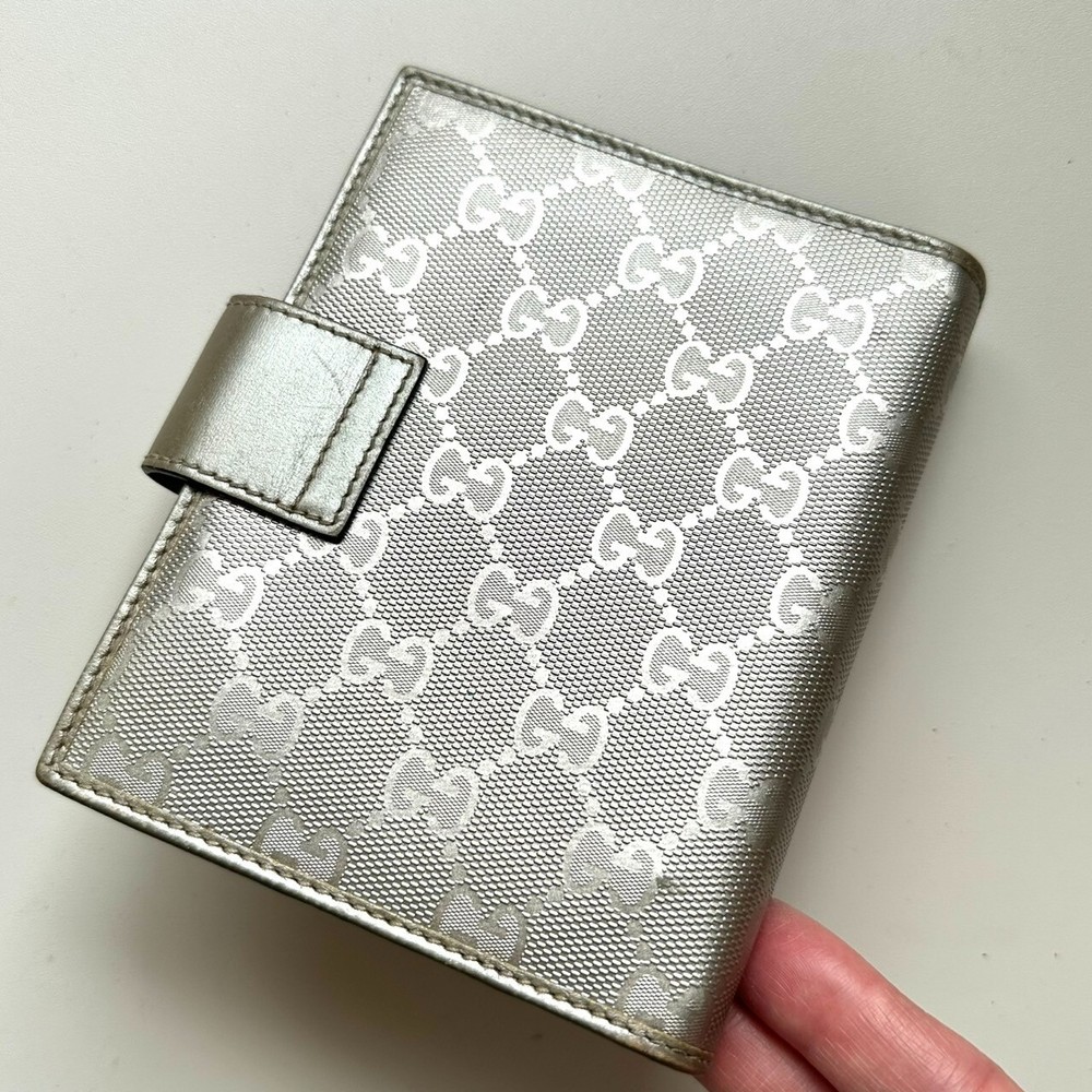 GUCCI Authentic Leather System organizer Agenda Imprime Silver