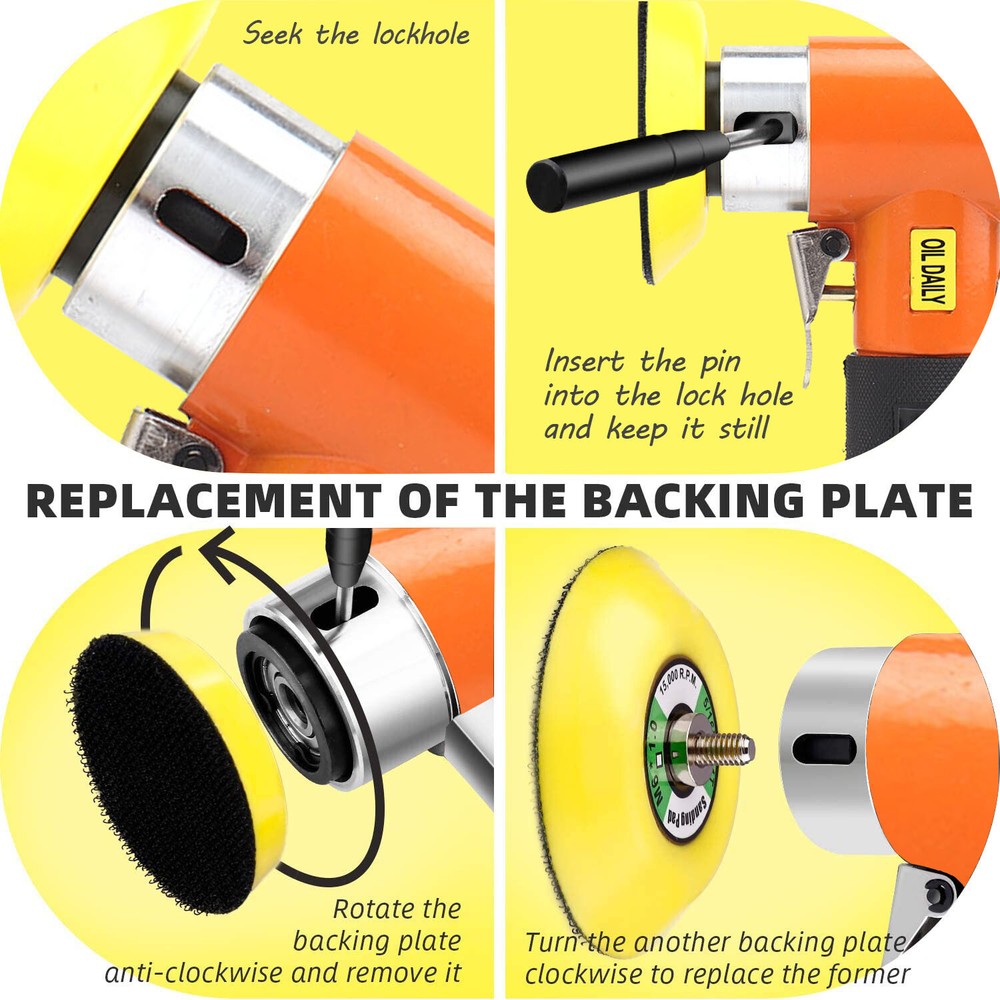 21PC 1"/2"/3" Random Orbit Air Sander Mini Grinding Machine Car Polisher Buffer