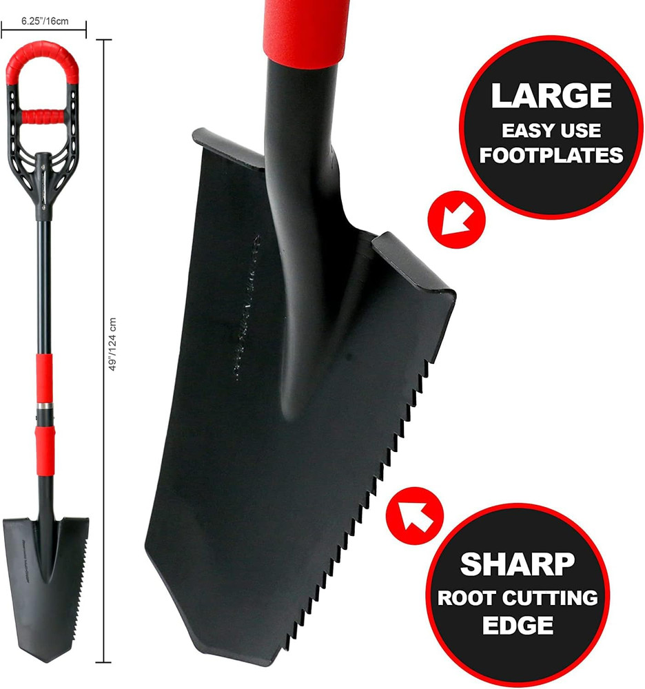 Lightweight Multi-Digger Spade with Dual Grip & Root Saw Cutter