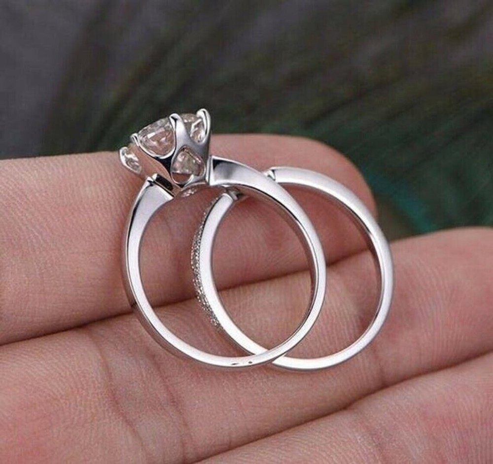 Lab-Created 2.80 Ct Round Cut White Diamond Wedding Ring Set 925 Sterling Silver