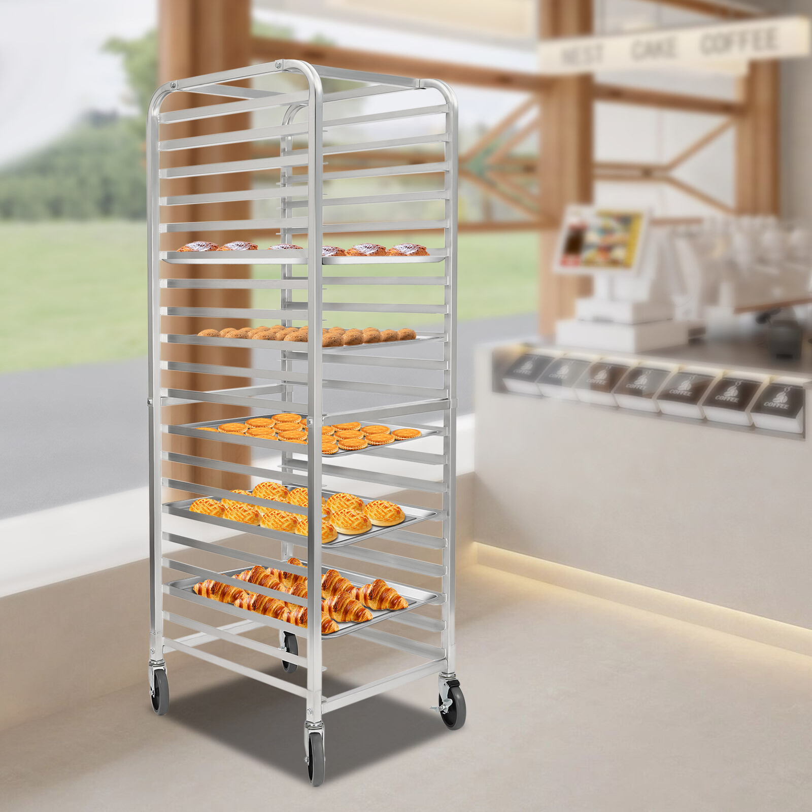 20-Tier Bakery Rack with 4 Wheels for Kitchen Bakery Restaurant Catering