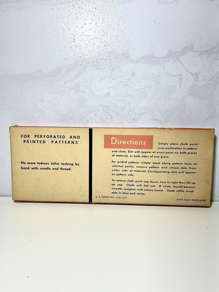 Vintage Kwik-Tack Pattern Marker Berwalt Chalk Tool w/ Box Sewing
