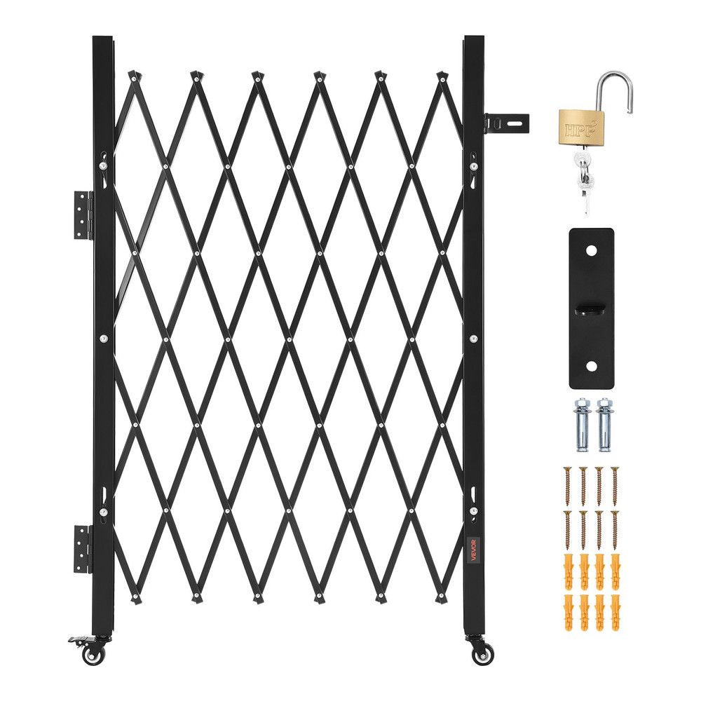 VEVOR Single Folding Security Gate Lockable, 43"W x 52"H w/ Wheels