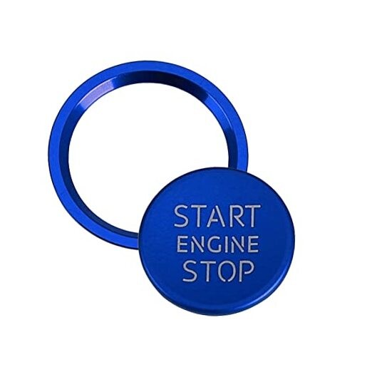 Car Engine Ignition Start Stop Button Cap Surrounding Ring & Push Start Blue
