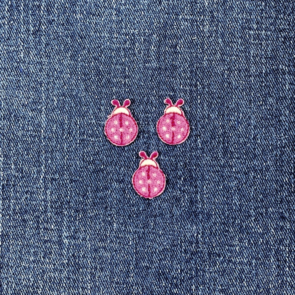 3-Pack Pink Ladybug Applique Patch - Mini Embroidered Insect Badge 3/4" Iron On