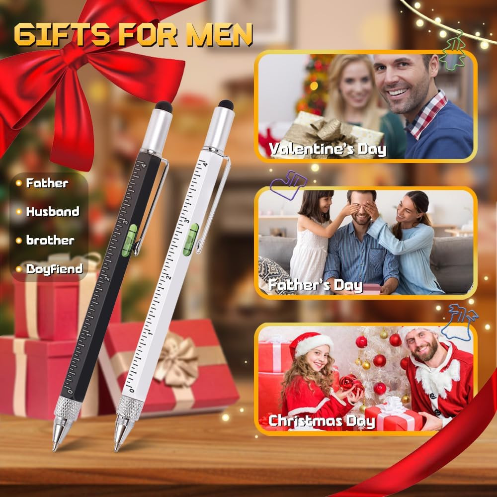 Stocking Stuffers for Men, 9 in 1 Multitool Pen 2Pcs and Refill 6Pcs, Unique Tec