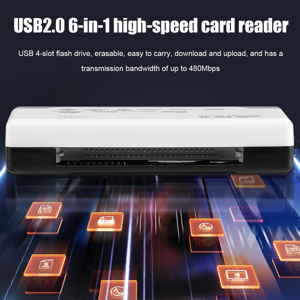 6-IN-1 USB 2.0 Memory Card Reader Adapter for CF/TF/SD/Micro SD/XD/M2/MS Card