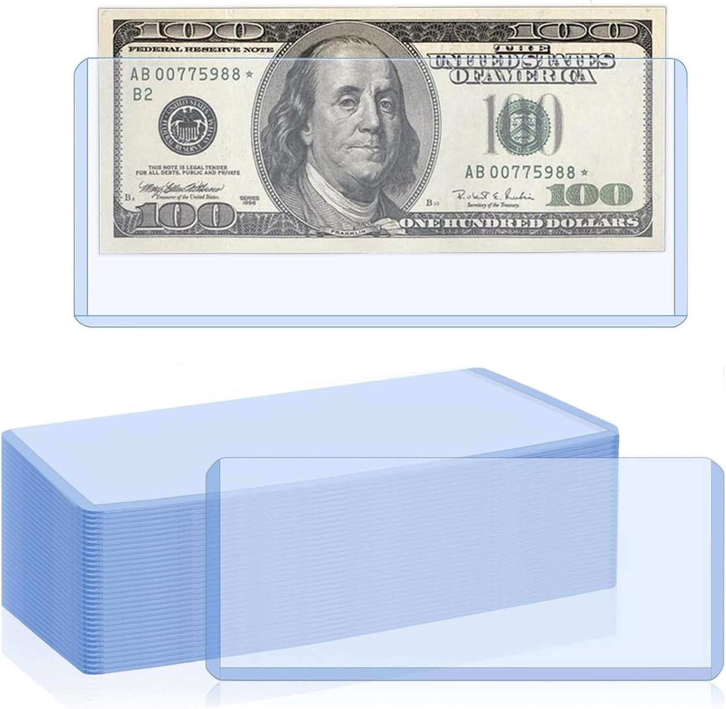 16 Pack Dollar Bill Sleeves, 6.8" x 2.9" Banknotes Top-Insert Holders, Hard...