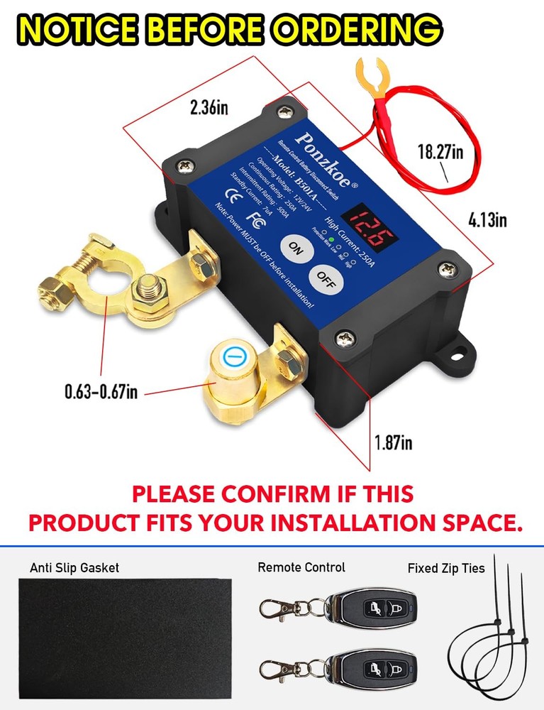 250A Smart Remote Battery Disconnect Switch 12V 24V - Quick Kill Switch for Car,