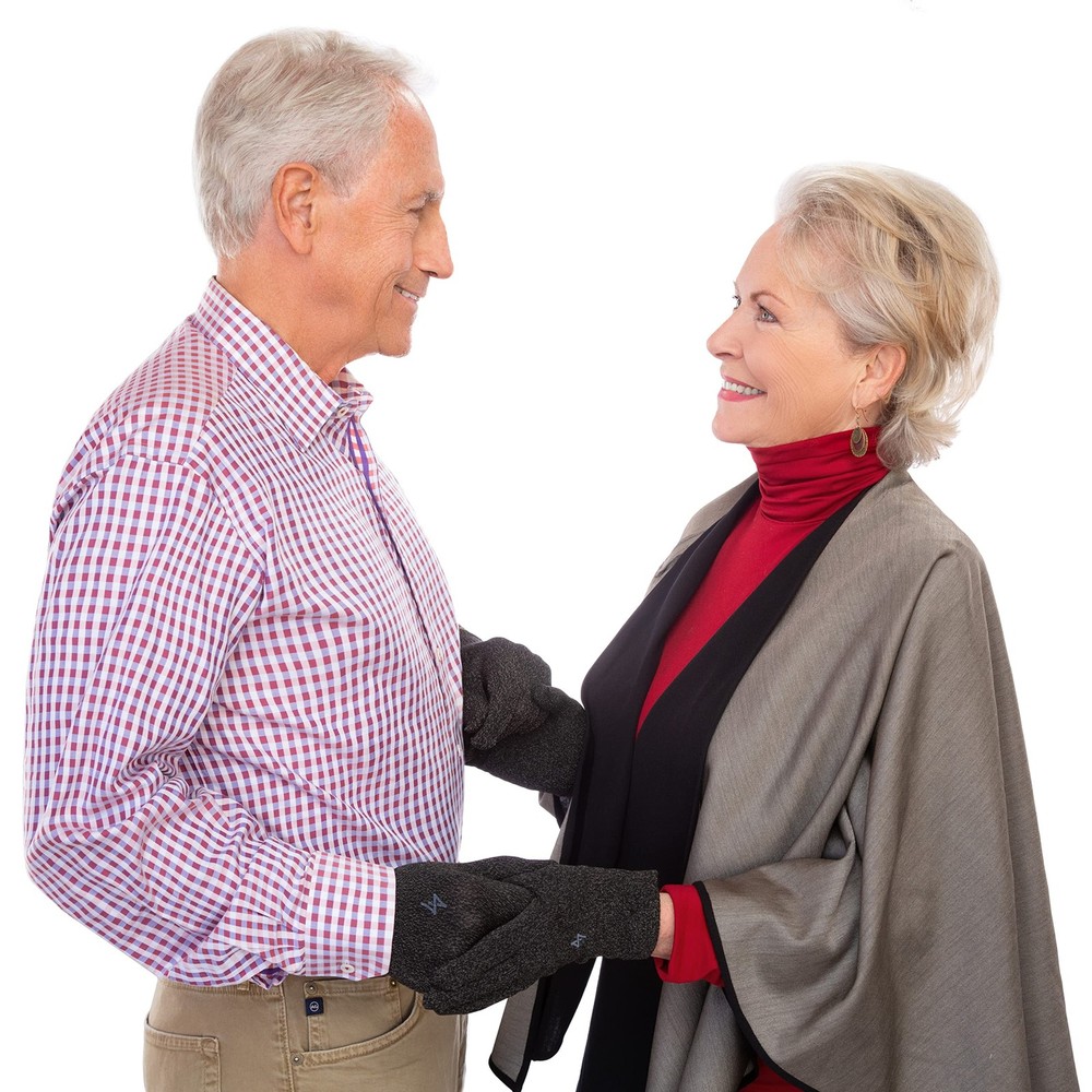 Black Silver Yarn Temperature Regulating Reusable Gloves (Large)