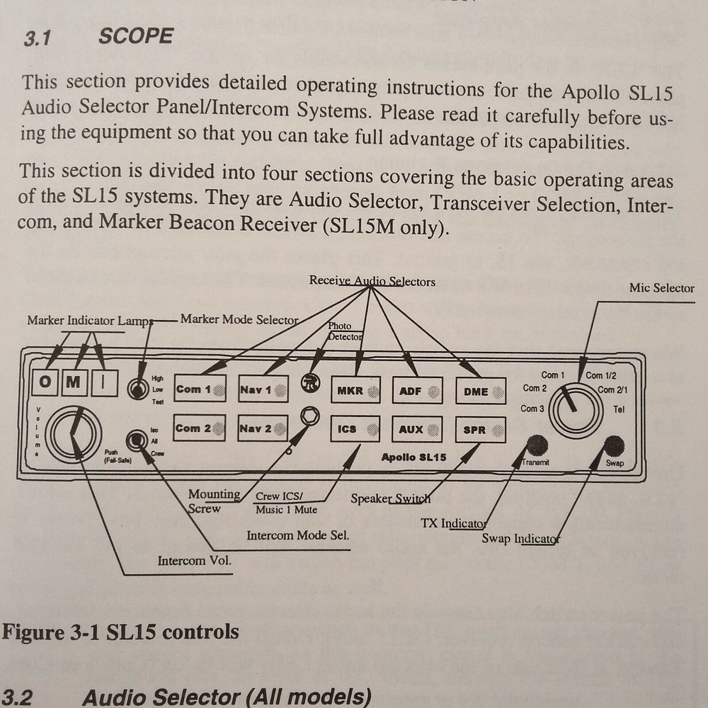 Apollo SL-15 Audio Panel Install Operation Manual