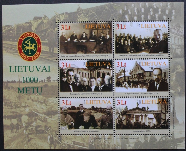 Lithuania millenary stamp sheet, 2008, Lithuania, 6 stamp sheet, MNH