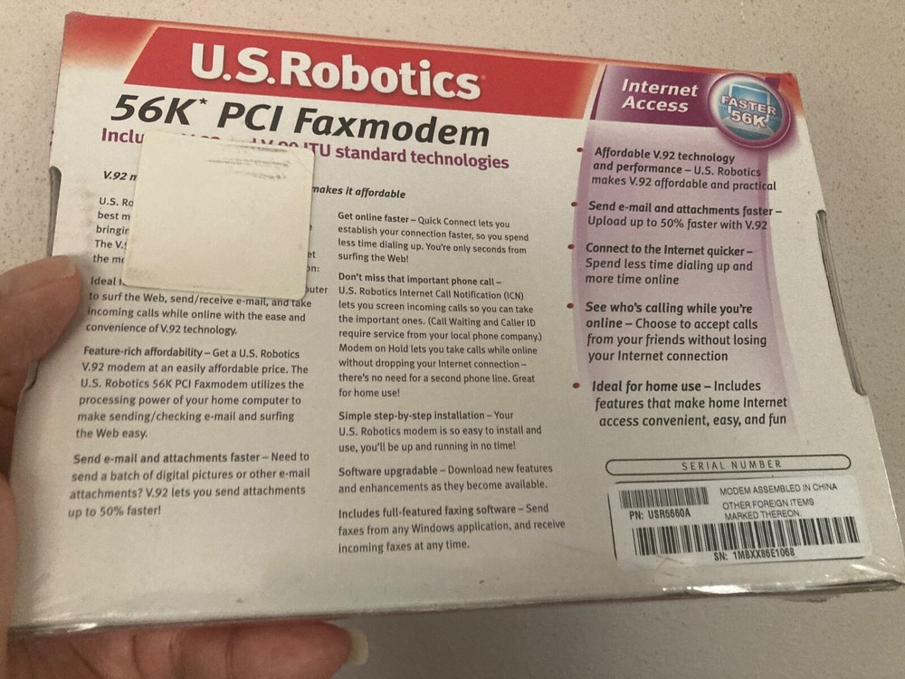 USRobotics Fax Modem USR5660A 56 Kbps V.92 Standard Tech.