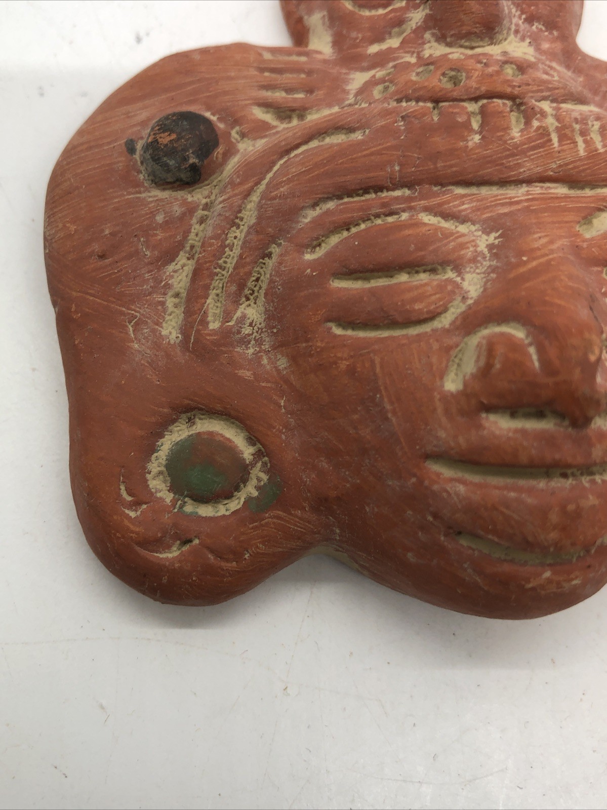 Aztec Mayan Warrior Clay Terra Cotta Mask Made In Mexico Small Wall Hanging