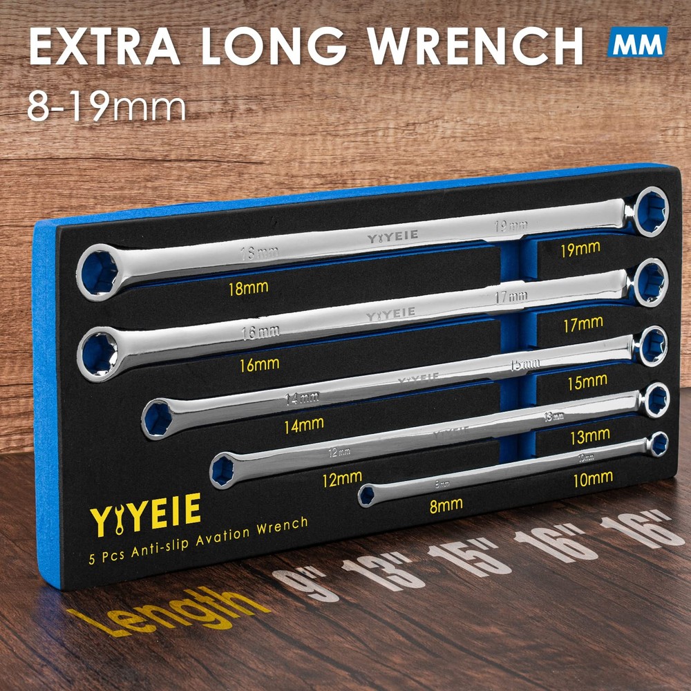 YIYEIE 5-Piece Extra Long Box End Wrench Set, | Extractor