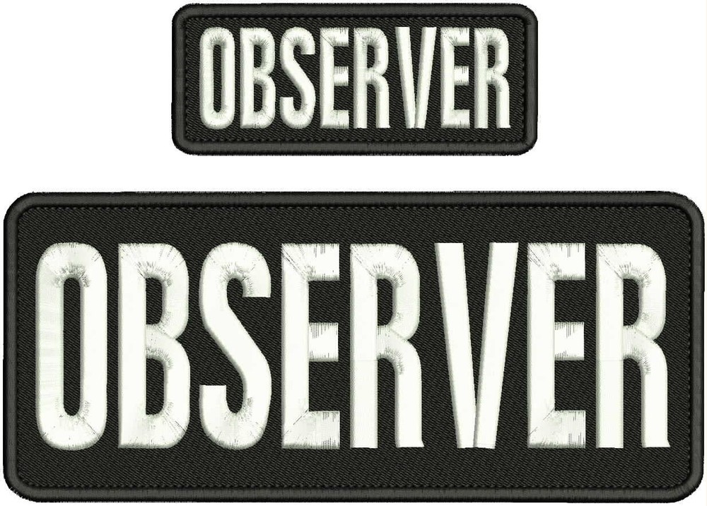 OBSERVER  EMBROIDERY PATCH 4X10 AND 2X5 HOOK ON BACK  white on black