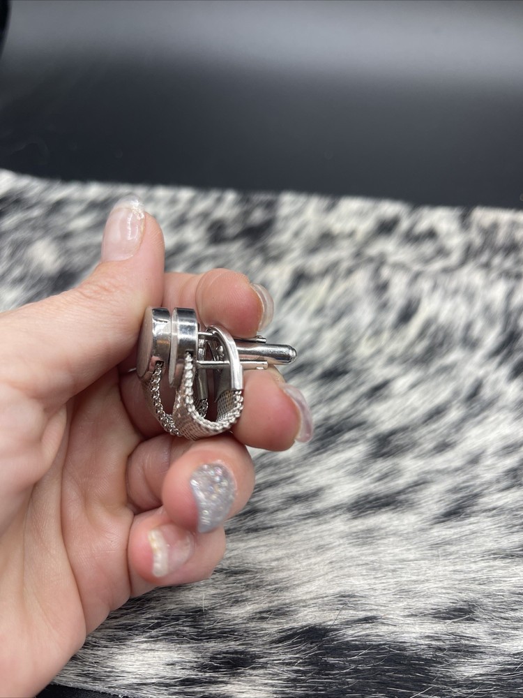 Vintage Cufflinks Wrap Around Silvertone #Q53