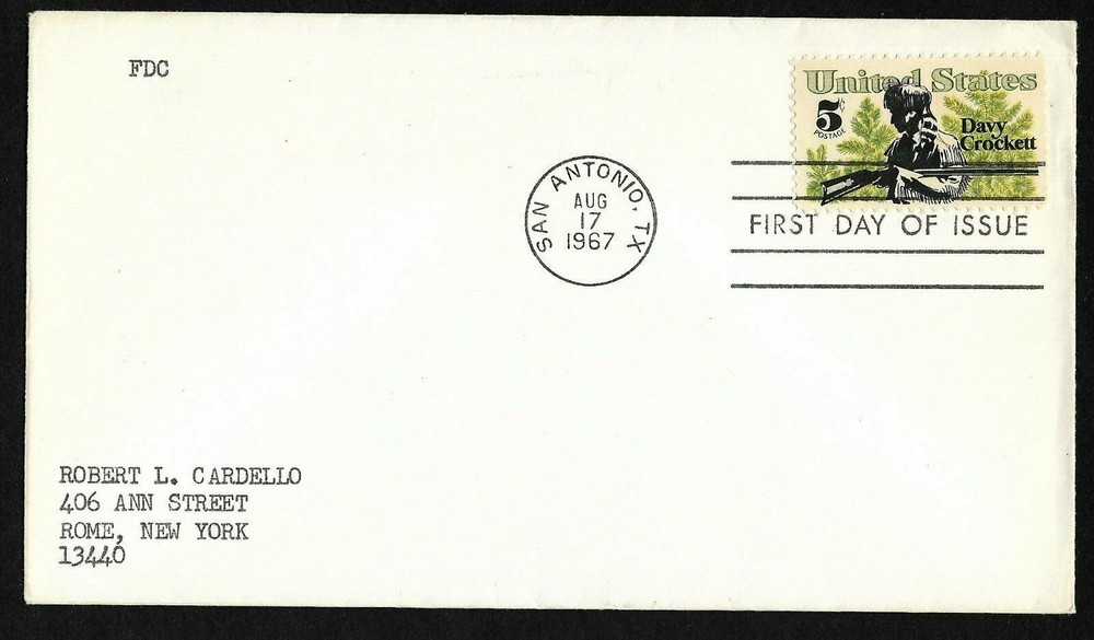 #1330 5c Davy Crockett - No Cachet FDC