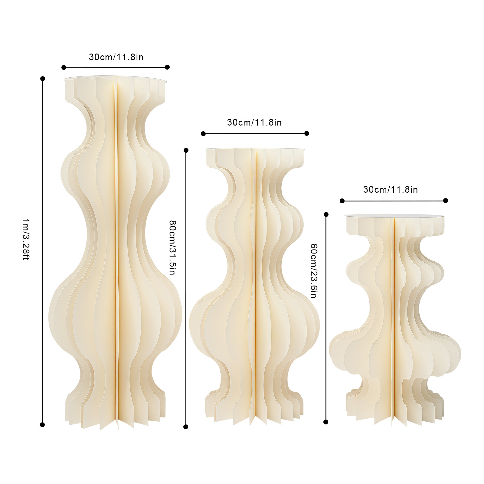 3pcs Foldable Cardboard Centerpiece Display Vase-shape Display for Wedding Party