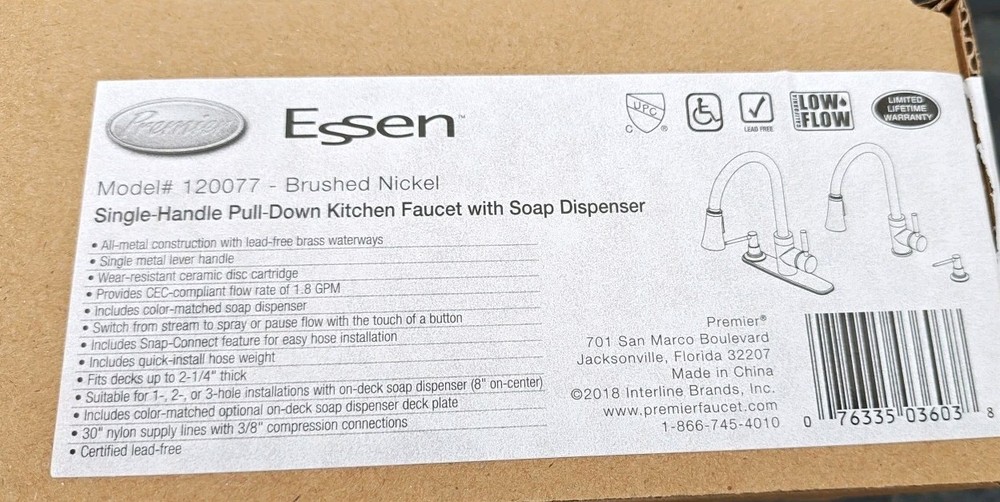 Premier ESSEN 120077 Single-Handle Pull-down Kitchen Faucet With Soap Dispenser