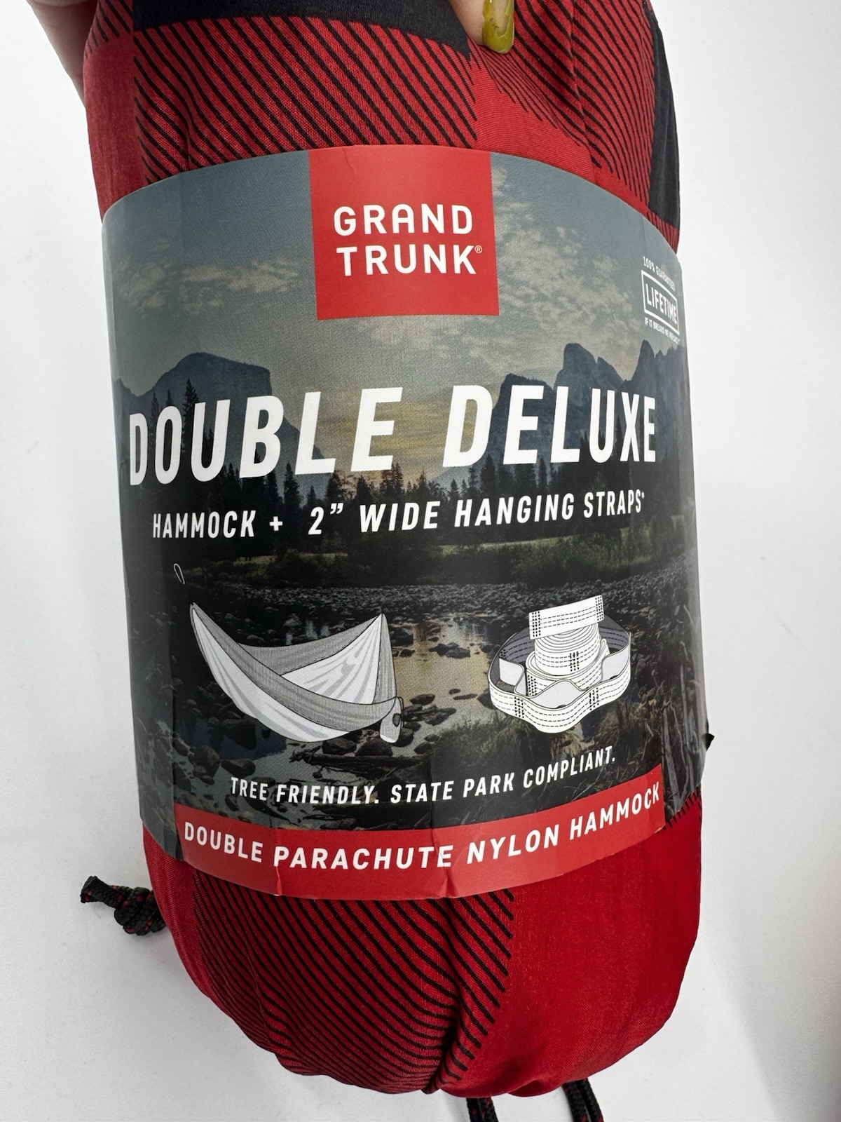 Grand Trunk Double Deluxe Hammock + Straps Parachute Nylon Buffalo Check Red Blk