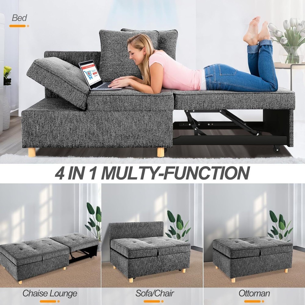 Folding Ottoman Sofa Bed Chair 4-in-1 Sleeper Sofa w/Adjustable Backrest&Pillows