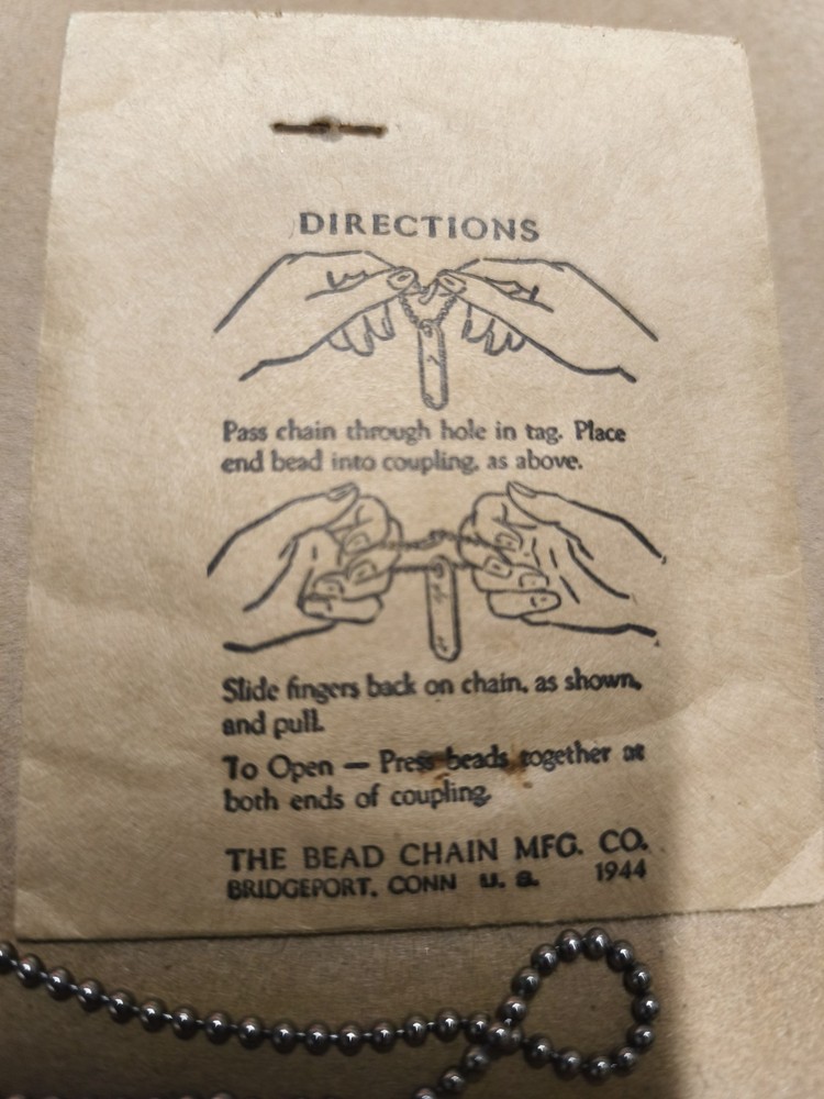 WW2 US Army Dog Tag Chain NOS