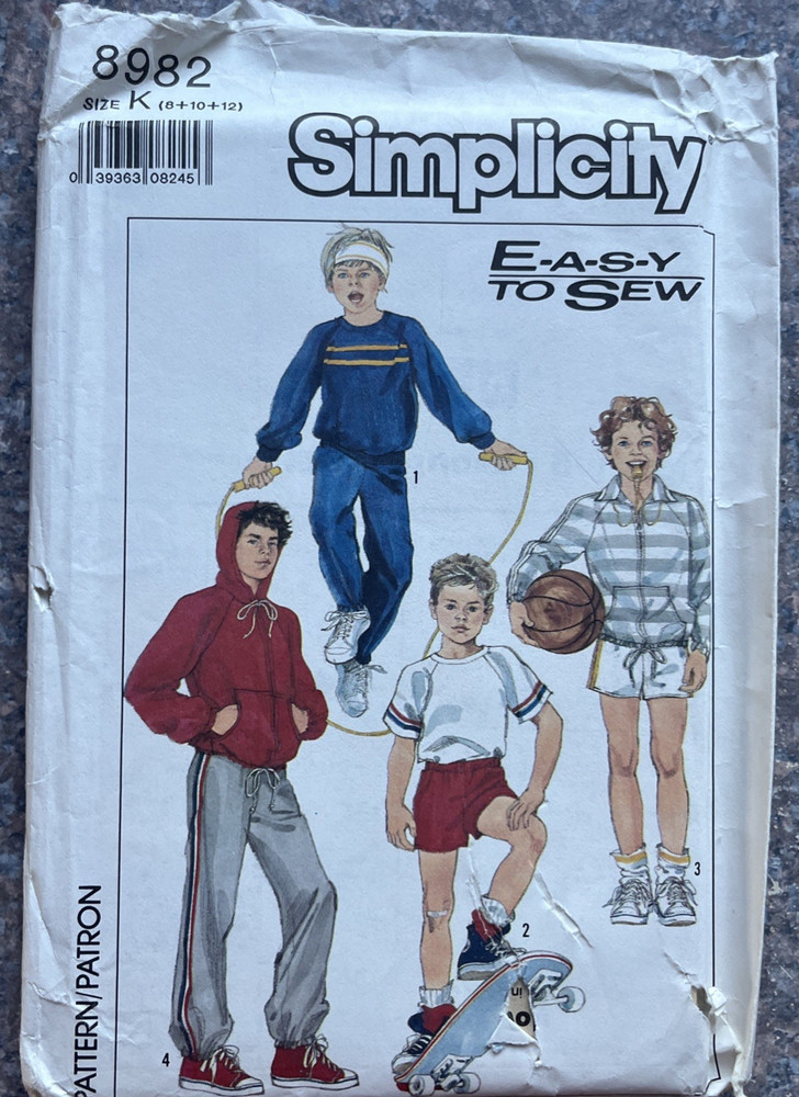 Simplicity Pattern 8982 - Boys Size 8 - 12 - Loungenware Athletic ware - Uncut