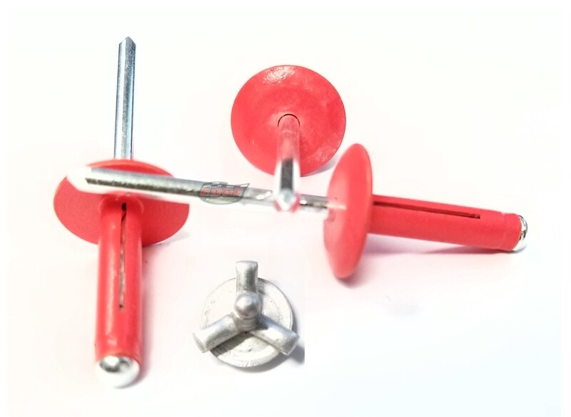 Florescent Red 3/16" Large Head Tri-Fold Exploding Aluminum Mandrel Pop Rivet...