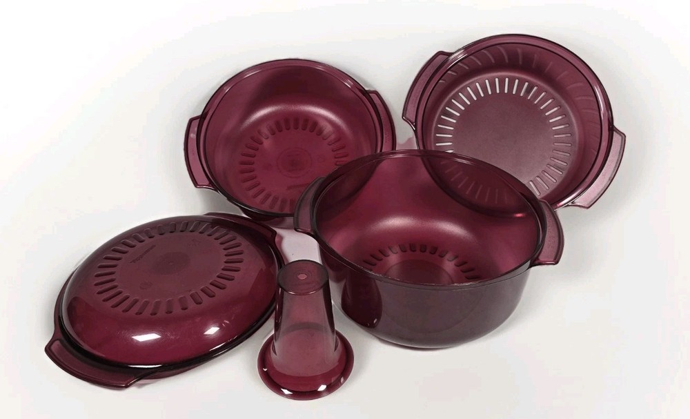 Tupperware Microwave Stack Cooker Steamer Cranberry Red 5 Piece Set