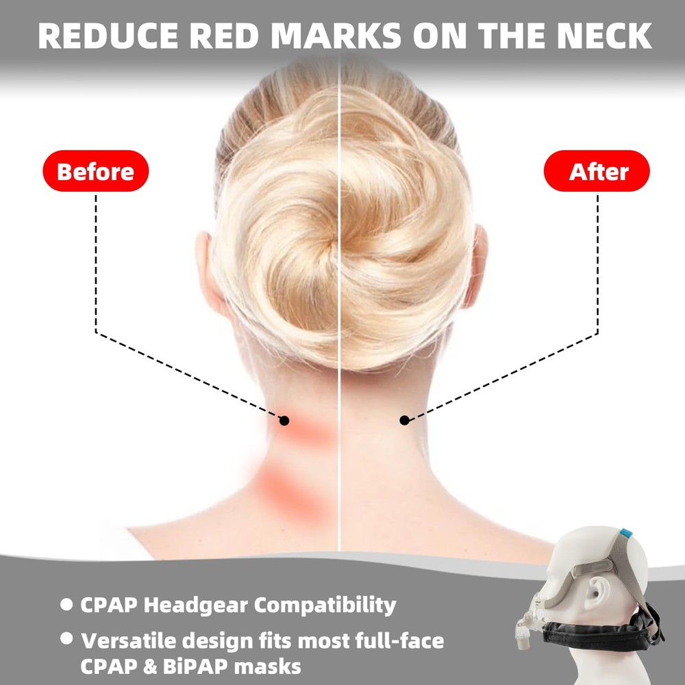 Satin CPAP Strap Covers Soft, Neck Pad for Headgear Straps, Black
