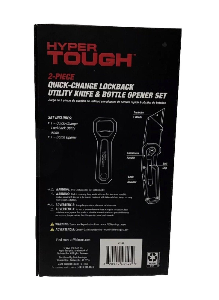 NIB Hyper TOUGH 2-Pcs Quick Change Lockback Utility Knife & Bottle Opener Set