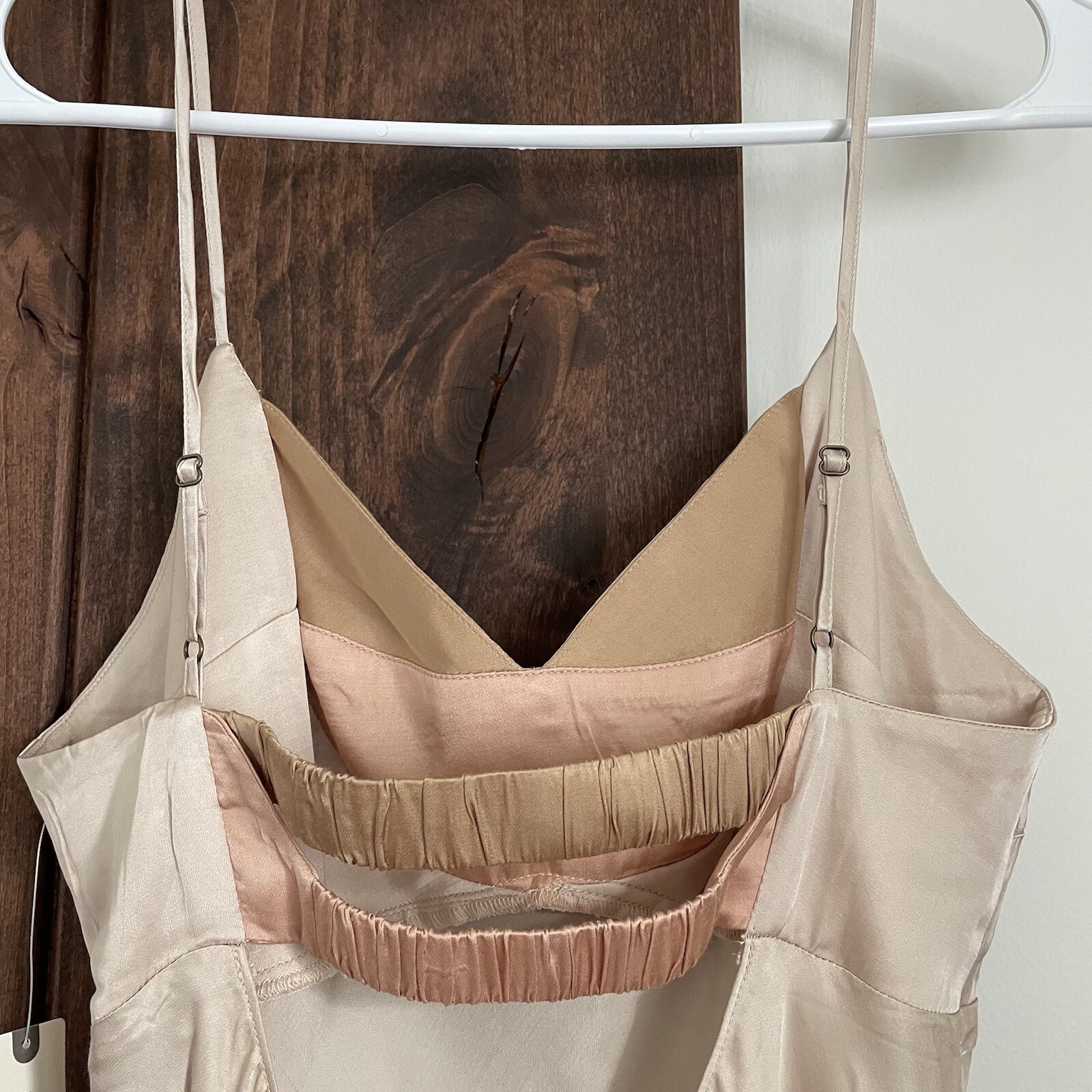 NWT Anthropologie Colorblock Slip Dress Satin Medium Mini Short Cream Beige New