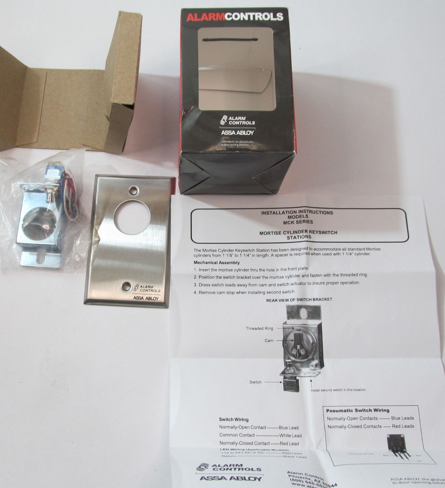 ASSA ABLOY ALARM CONTROLS MCK-4 MORTISE CYLINDER KEY SWITCH WALL PLATE/ HOUSING