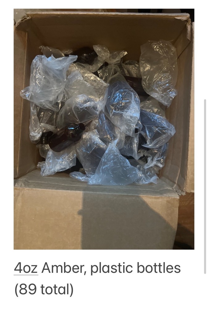 (89) 4oz Amber plastic bottles