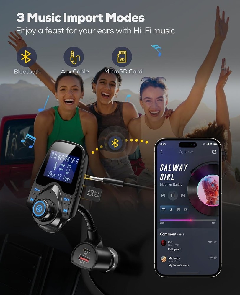 2026 KM18 Upgraded Version] 48W Bluetooth 5.4 Car Adapter with Fasting Chargi...