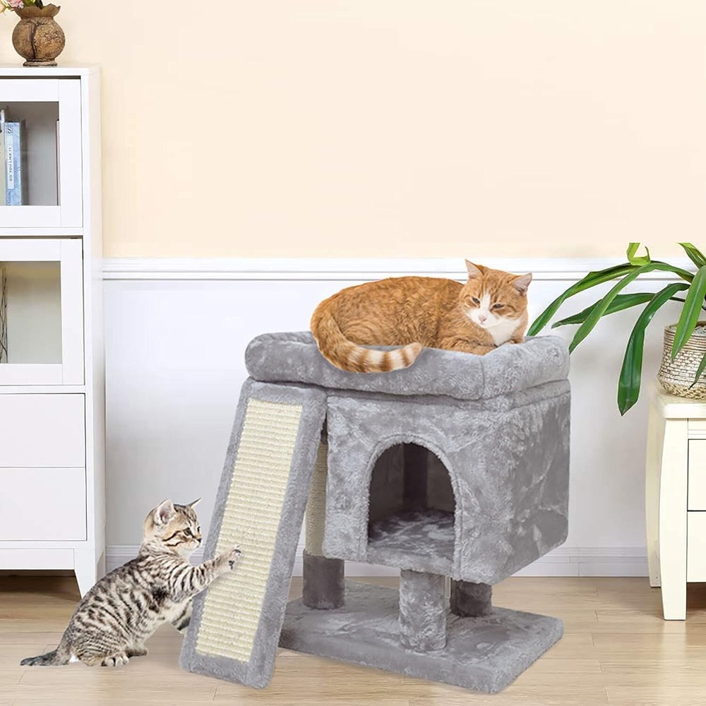 Modern Indoor Cat Activity Tower - Small Size Light Grey Condo for Kittens