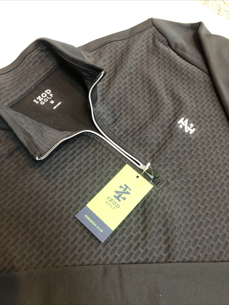 Izod Golf Hydroshield 1/4 Quarter Mens MEDIUM Black Zip Activewear Pullover