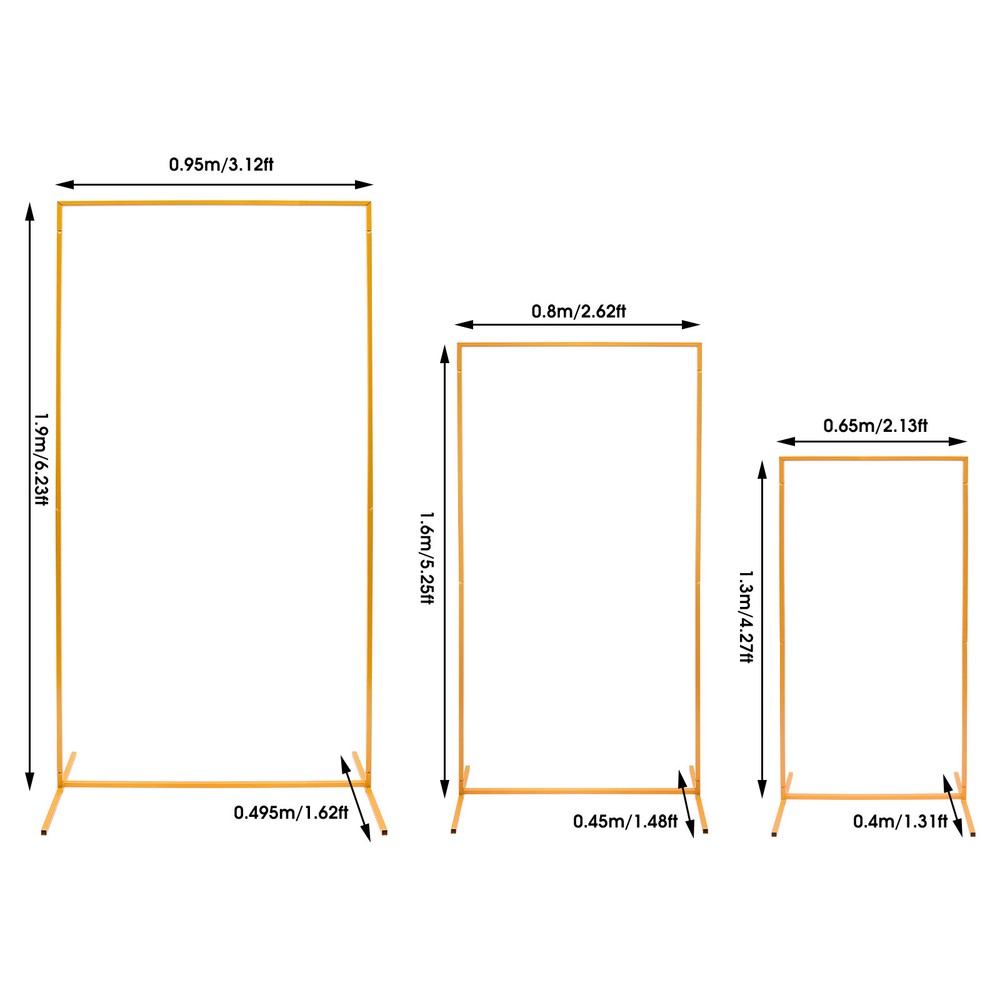 3 Pieces Wedding Arch Frame Set Rectangular Metal Balloon Frame Backdrop Stand