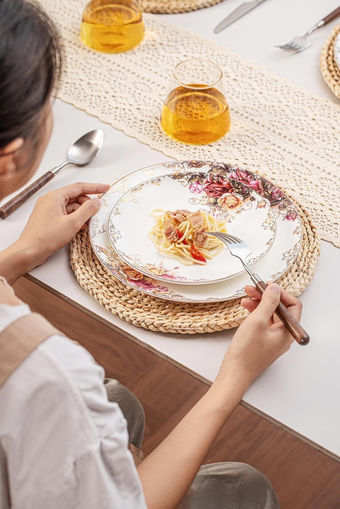 Dinnerware Sets, Plates Set, with Bowls, Artistic 12-Piece Ceramic Dinnerware, f