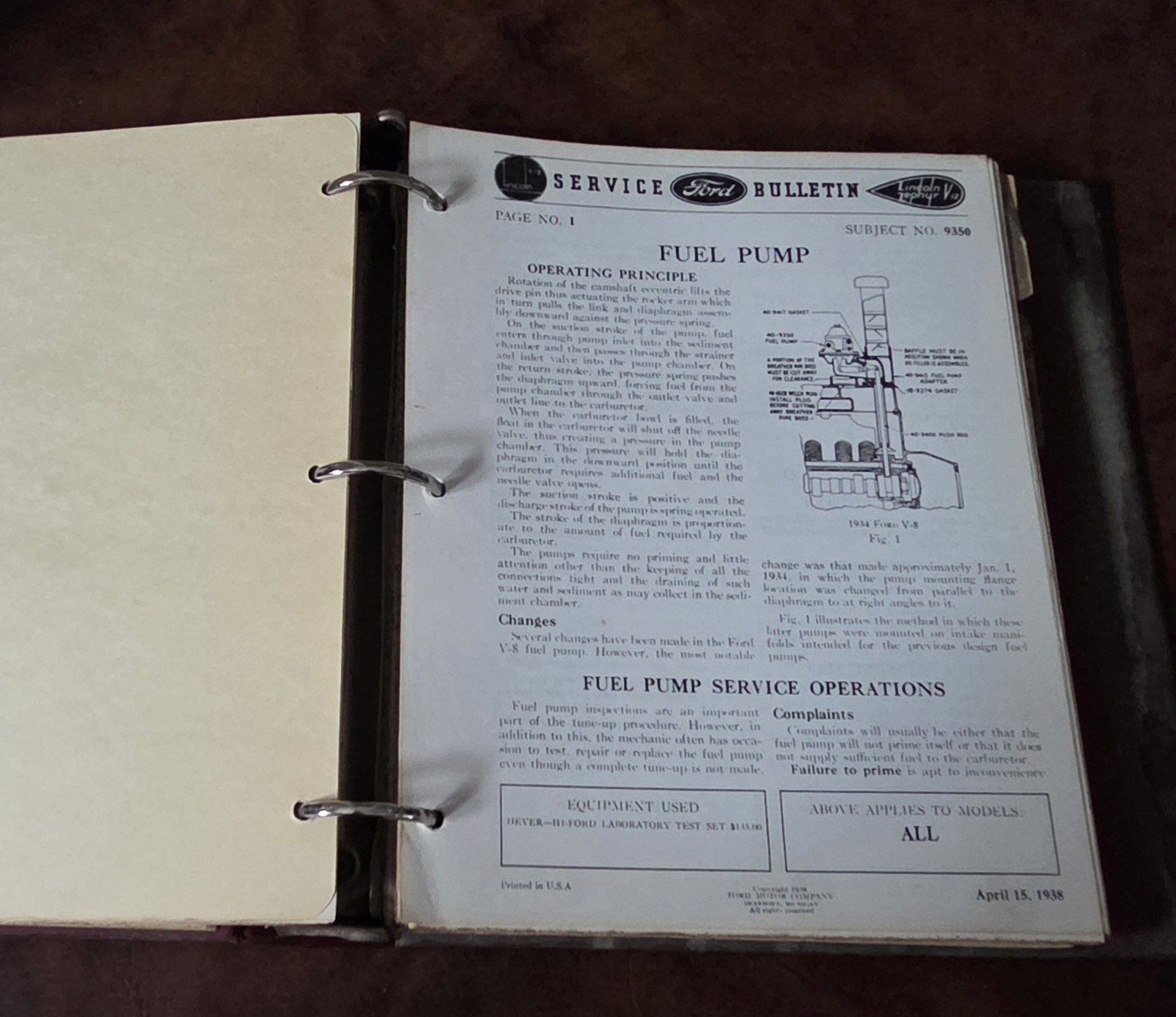 Hardcover Lincoln Zephyr Owners Club Service Bulletins In Spiral Binder