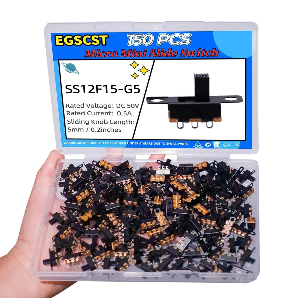 150PCS Micro Mini Slide Switch SPDT 1p2t Toggle Switches 2 Position 3 Black