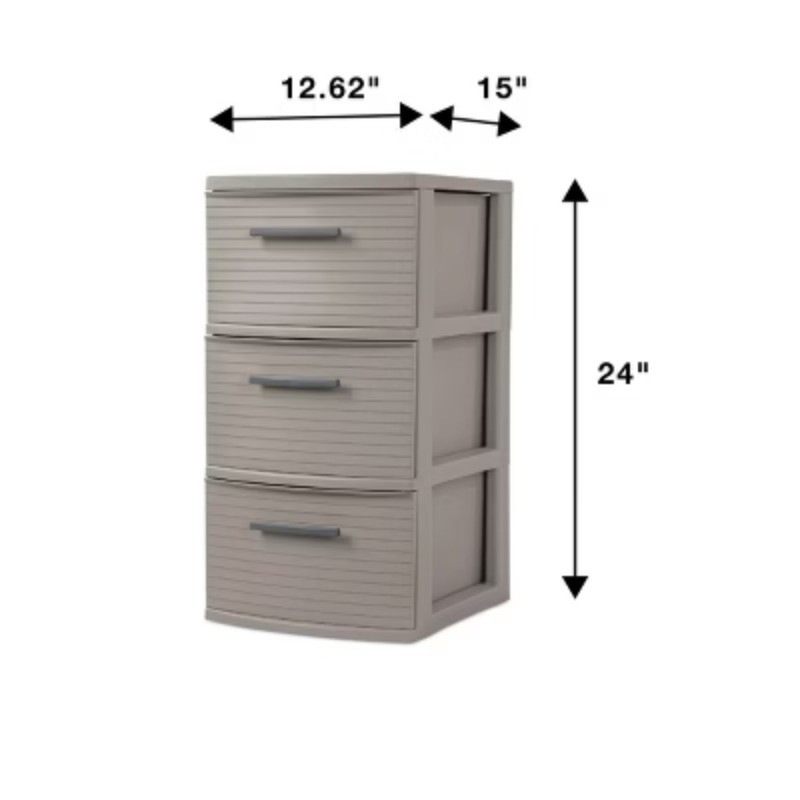 3Drawer Medium Storage Tower Plastic Drawers Dark Gray Portable Unit No Assembly